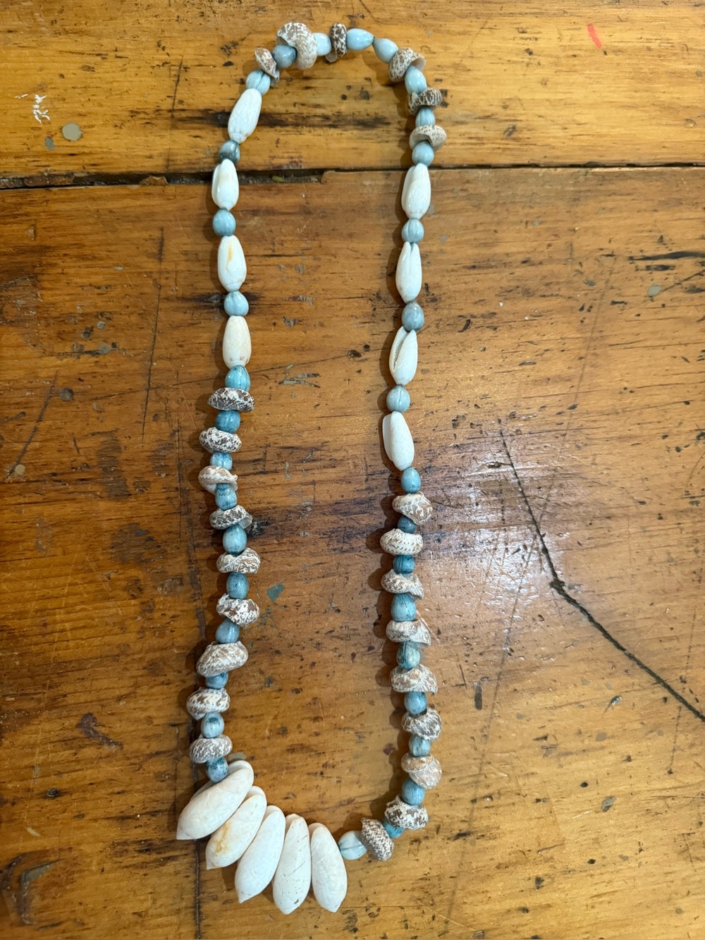 Coastal Shell and Turquoise Bead Necklace - Blue & Cream